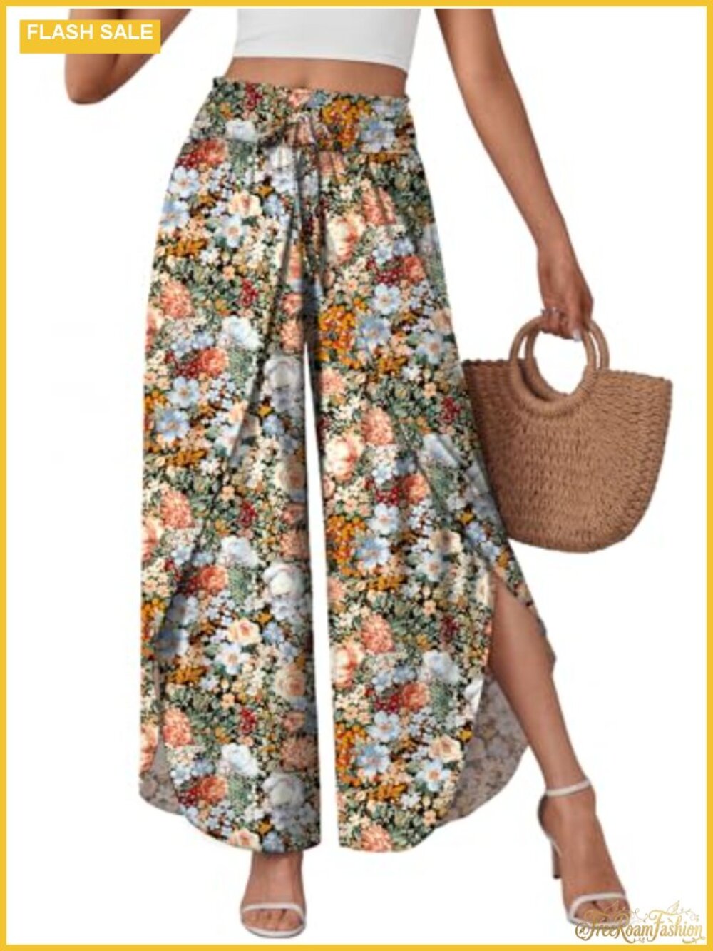 Wide Leg Palazzo Pants High Waisted Flowy Slit
